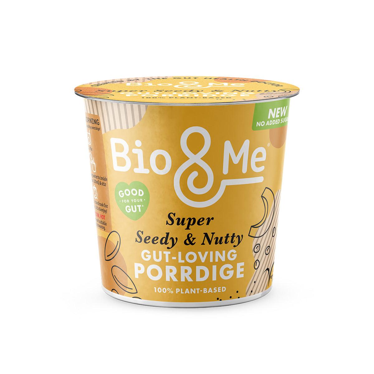 Bio & Me super seedy & nutty prebiotics porridge pot, beige cup with green lid