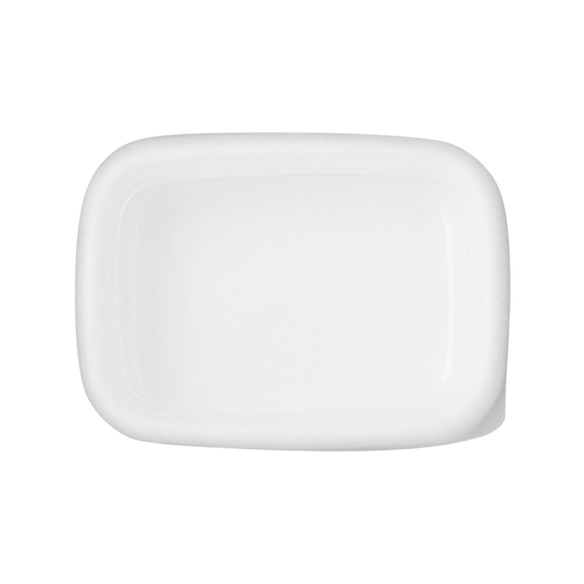 Pale gray enamel small container with smooth rounded sides and lid