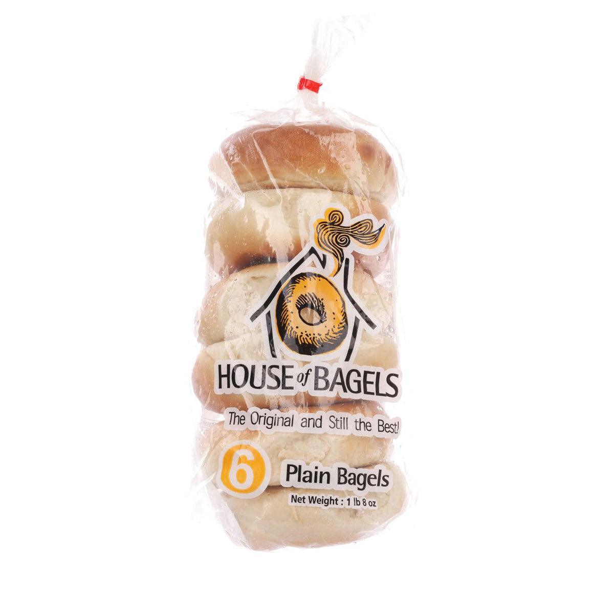 HOUSE OF BAGELS plain bagels multipack in clear plastic bag, 6-count