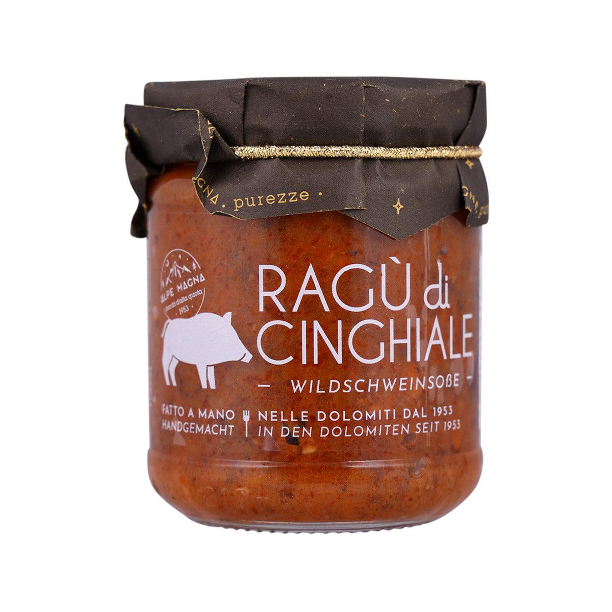 Jar of wild boar meat sauce with label, 190 g glass bottle