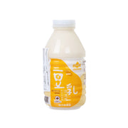 No-sugar-added soy drink bottle, 320 mL, beige liquid, yellow-and-white label