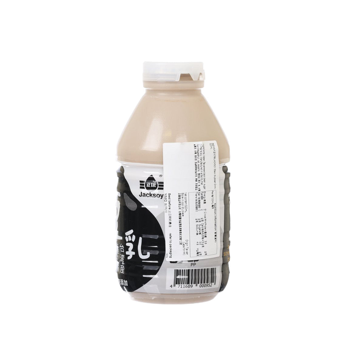 JACKSOY black soybean drink bottle (320 mL) with side barcode label