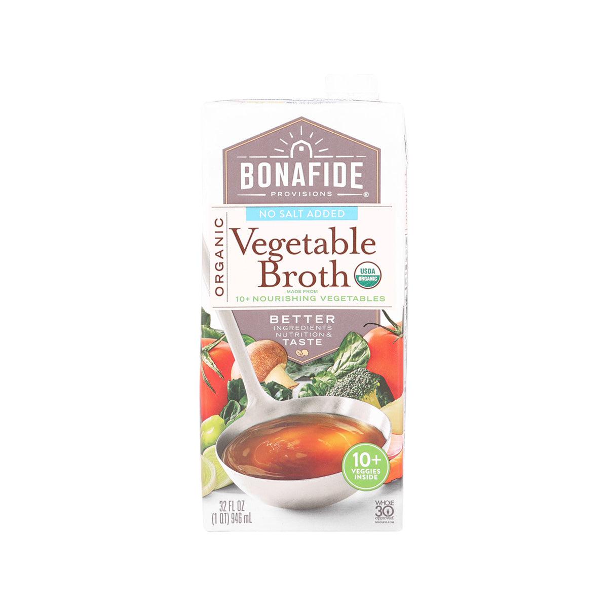BONAFIDE PROVISIONS organic vegetable broth carton, no salt added, 32 fl oz