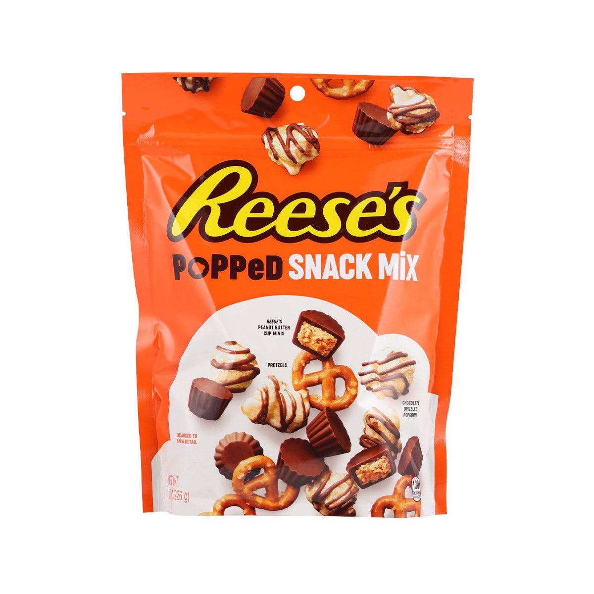 Reese's Popped Snack Mix 226g bag, orange with assorted chocolate snack pieces