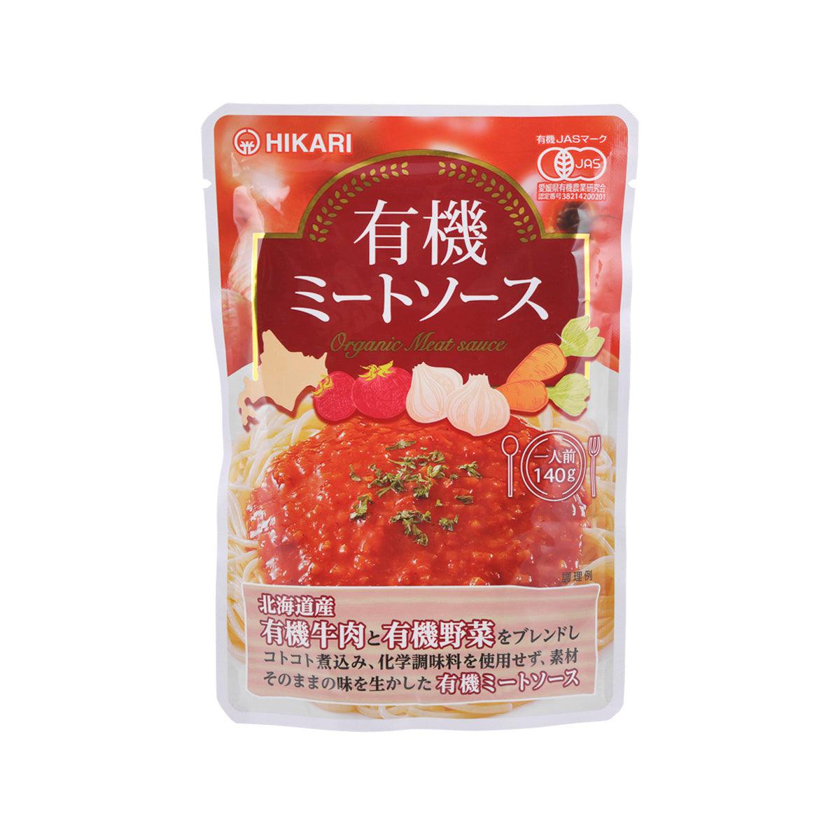 HIKARI organic meat sauce pouch, 140g, label shows red sauce