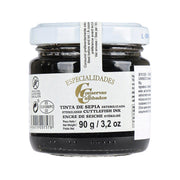 Sterilized cuttlefish ink jar, black glass with cream label and white lid, 90 g
