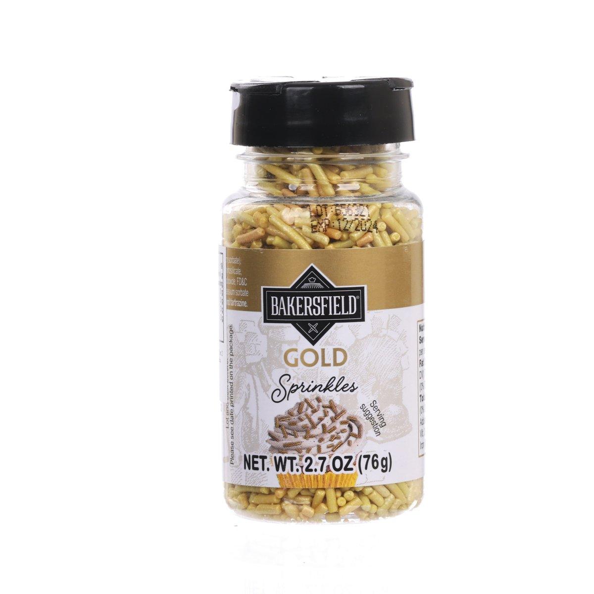BAKERSFIELD Gold sprinkles jar with black cap, filled with gold sprinkle rods (76g)