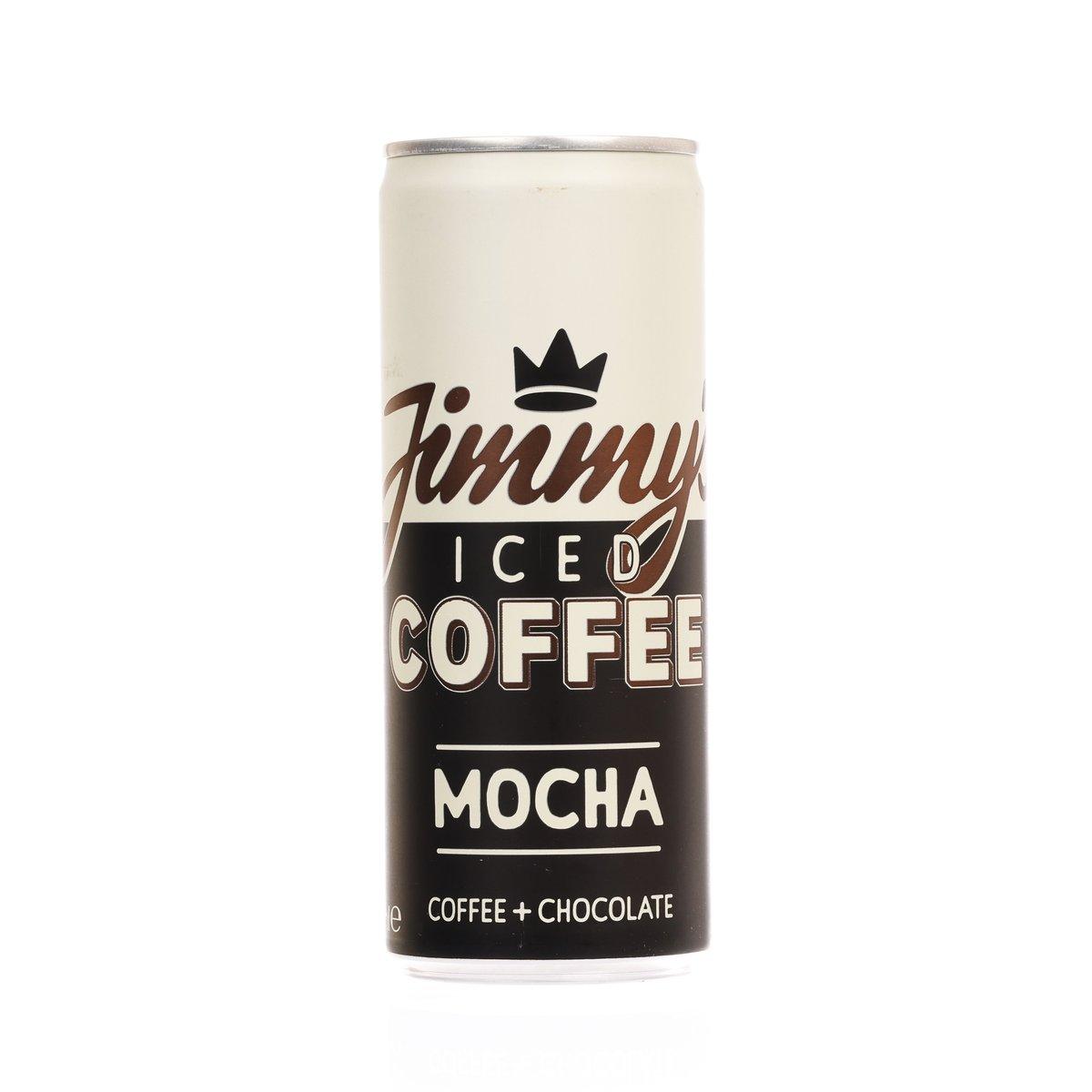 JIMMY'S iced coffee mocha drink can with crown logo and bold label