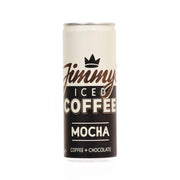 JIMMY'S iced coffee mocha drink can with crown logo and bold label