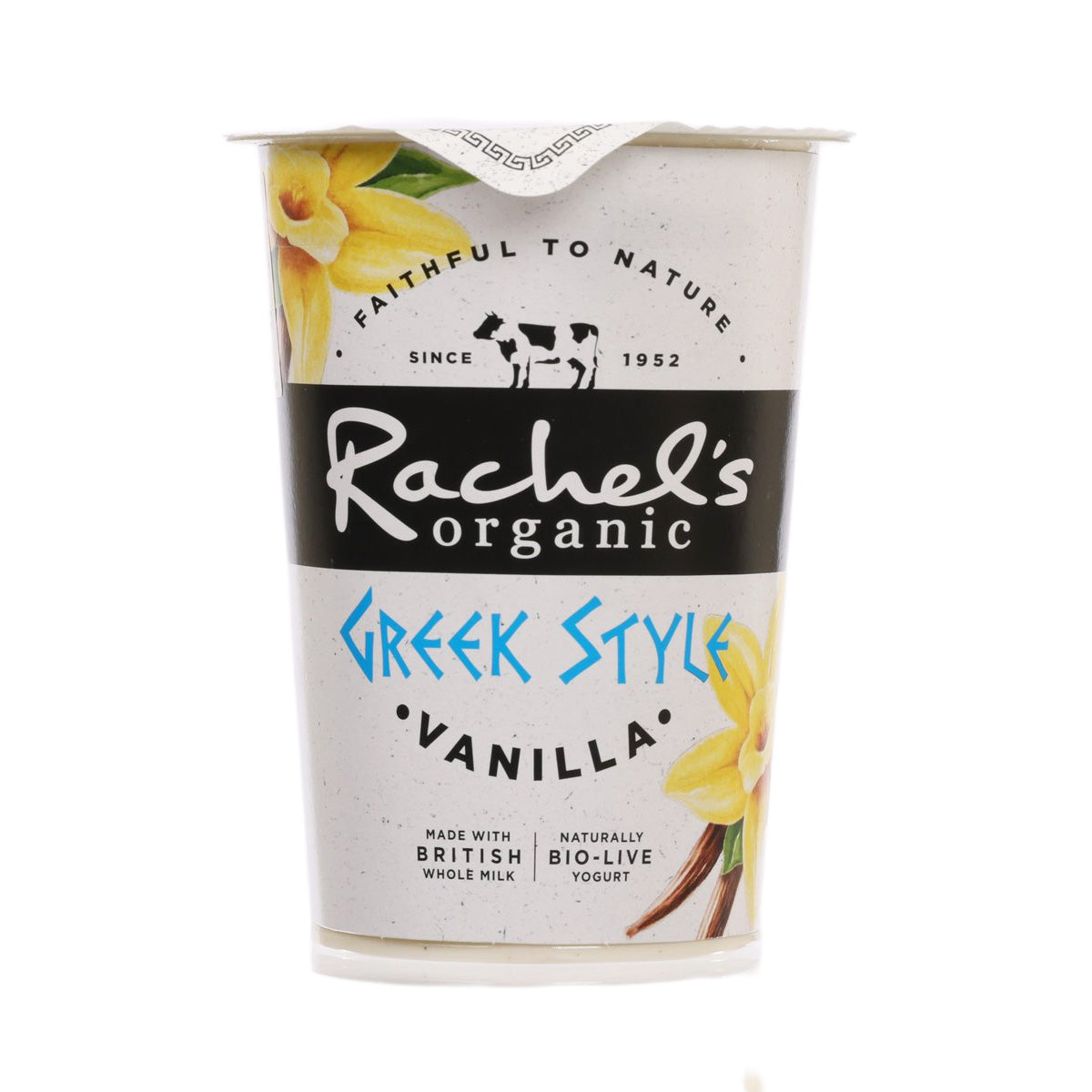 RACHEL'S Organic Greek-style vanilla yogurt in disposable cup