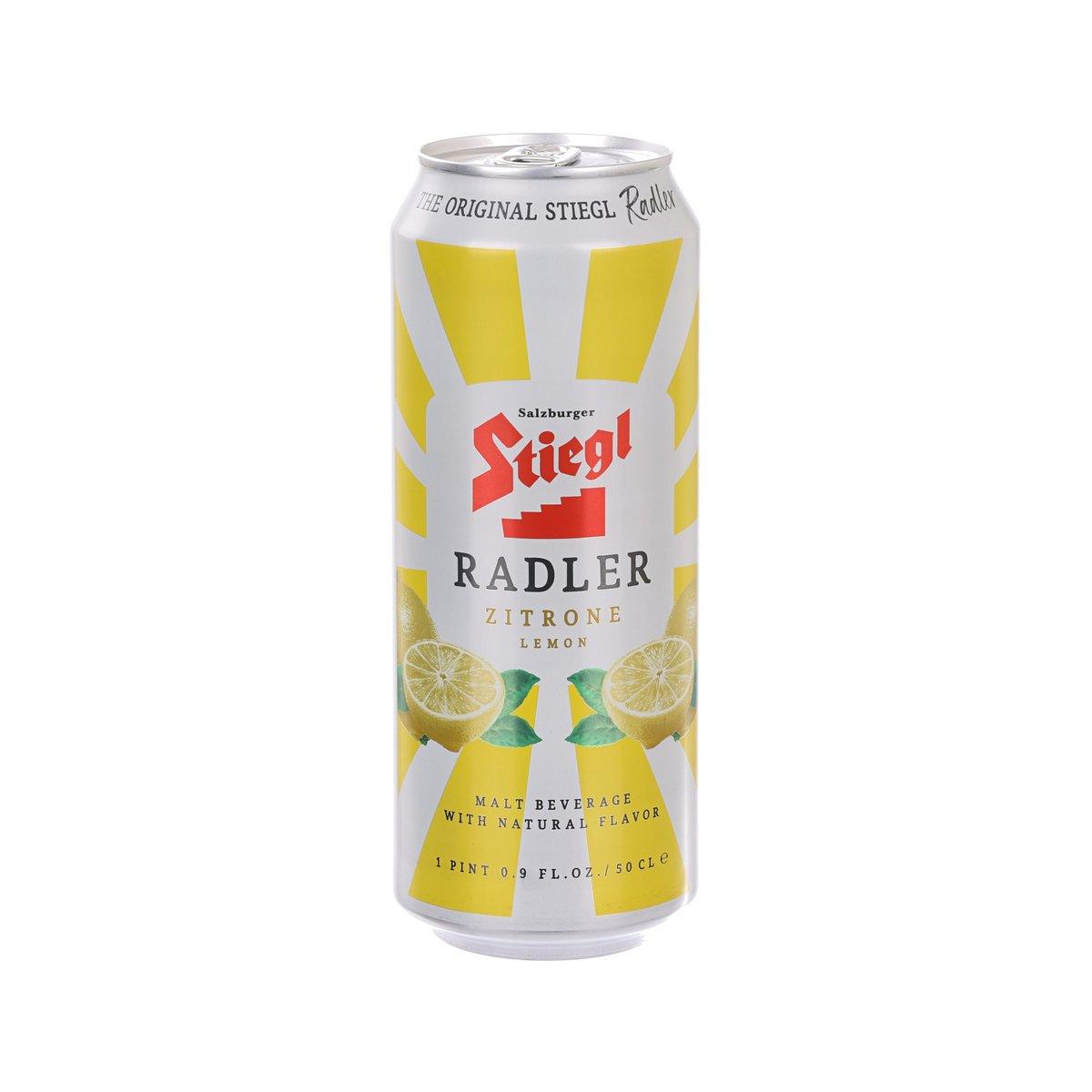 STIEGL Radler lemon malt beverage can, yellow with lemon graphic