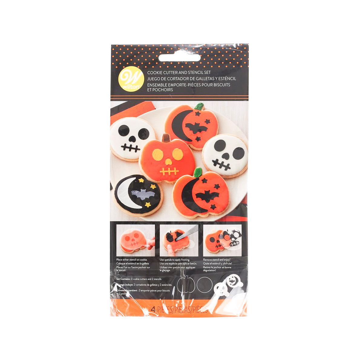 Halloween cookie cutter and stencil set with pumpkin and skull shapes