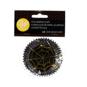 Foil baking cups with black base and gold spiderweb pattern, 24-count