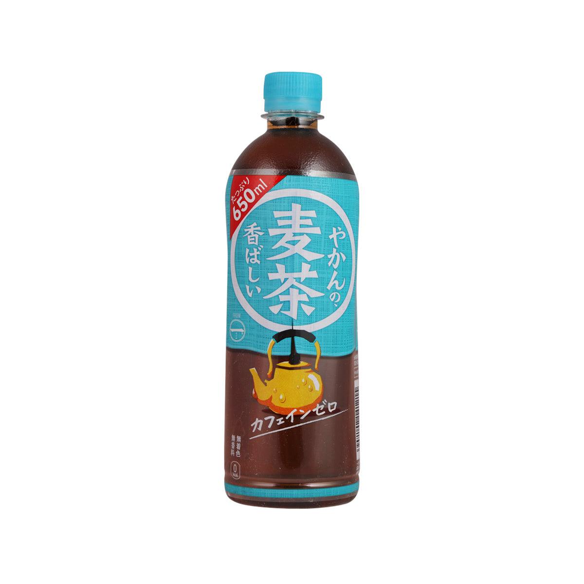 SOKENBICHA barley tea PET bottle with blue cap, brown drink, front label