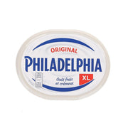 Philadelphia Original XL cream cheese tub, white and blue label on clear plastic lid