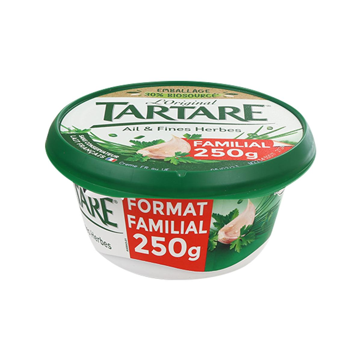 Garlic & herbs cream cheese tub, green lid and label, 250g