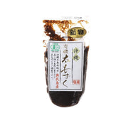 Organic thick mozuku seaweed in dark brown pouch with front label and seal