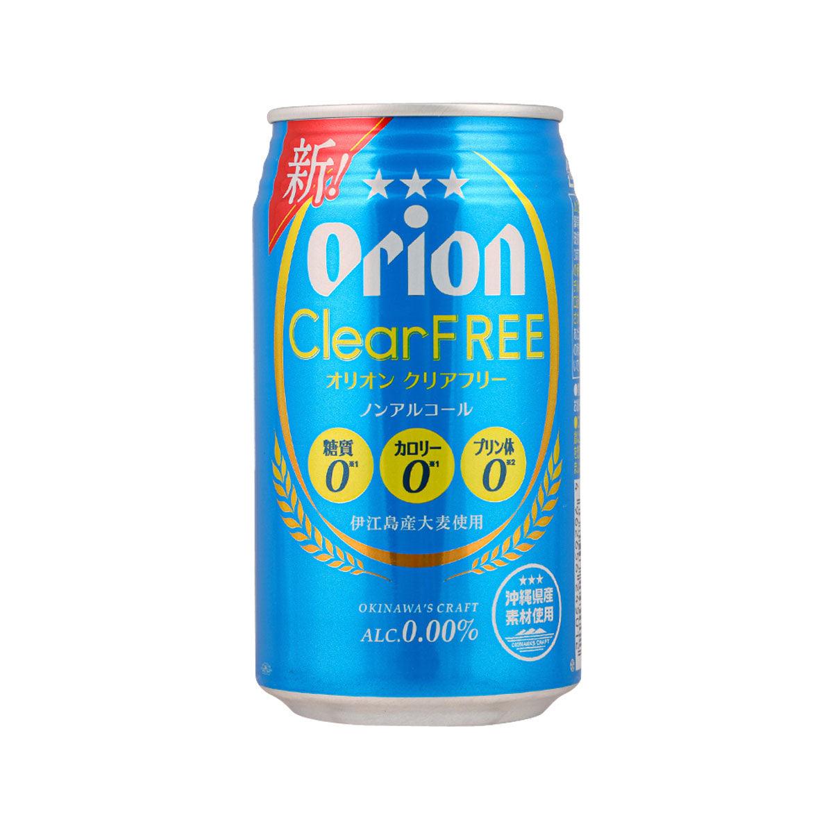 Blue non-alcohol beer can with ORION ClearFREE label, 350 mL