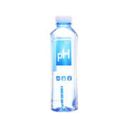 Plastic alkaline water bottle with blue pH 9.5+ label