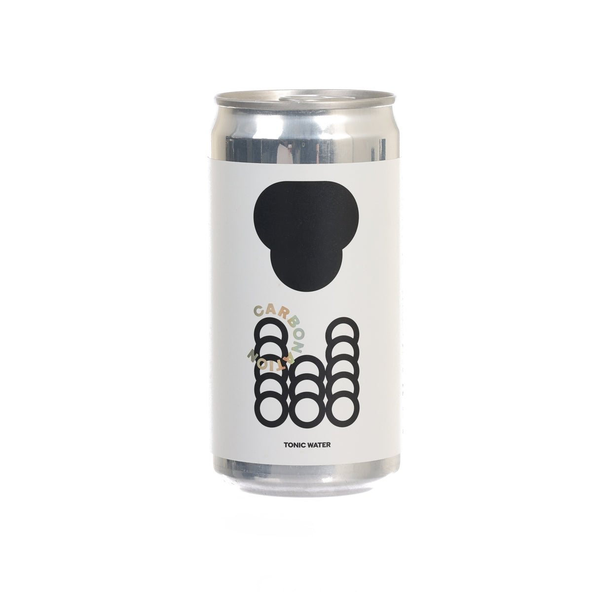 Carbonation tonic water can with black logo and 'tonic water' label