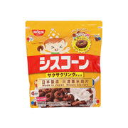 Crispy chocolate ring snack bag, NISSIN CISCO, 150g front view