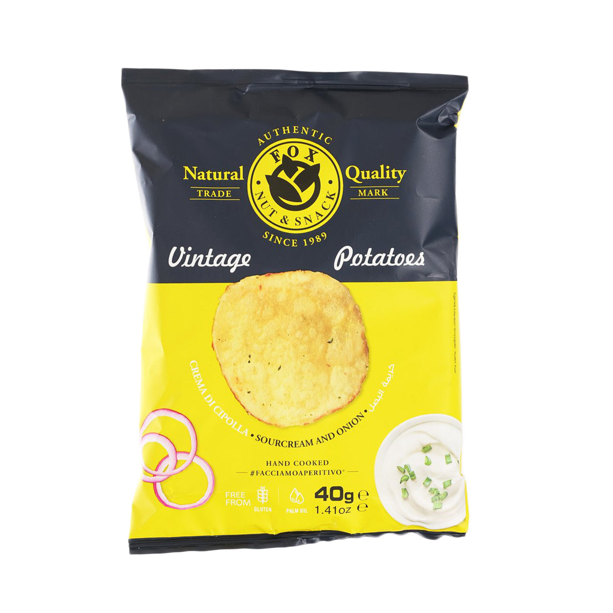 Sour cream and onion potato chips bag, 40 g, sealed pouch