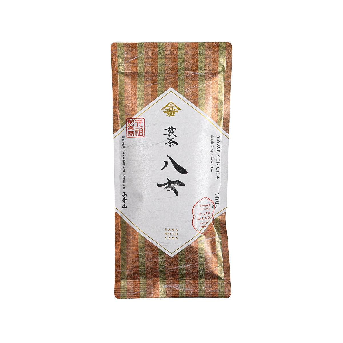 YAMAMOTOYAMA Yame Sencha green tea leaves pouch, patterned brown and white label