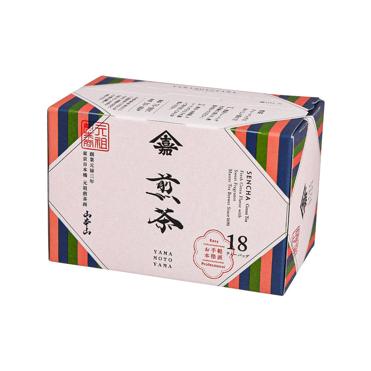 YAMAMOTOYAMA sencha tea bag box with multicolor striped sides