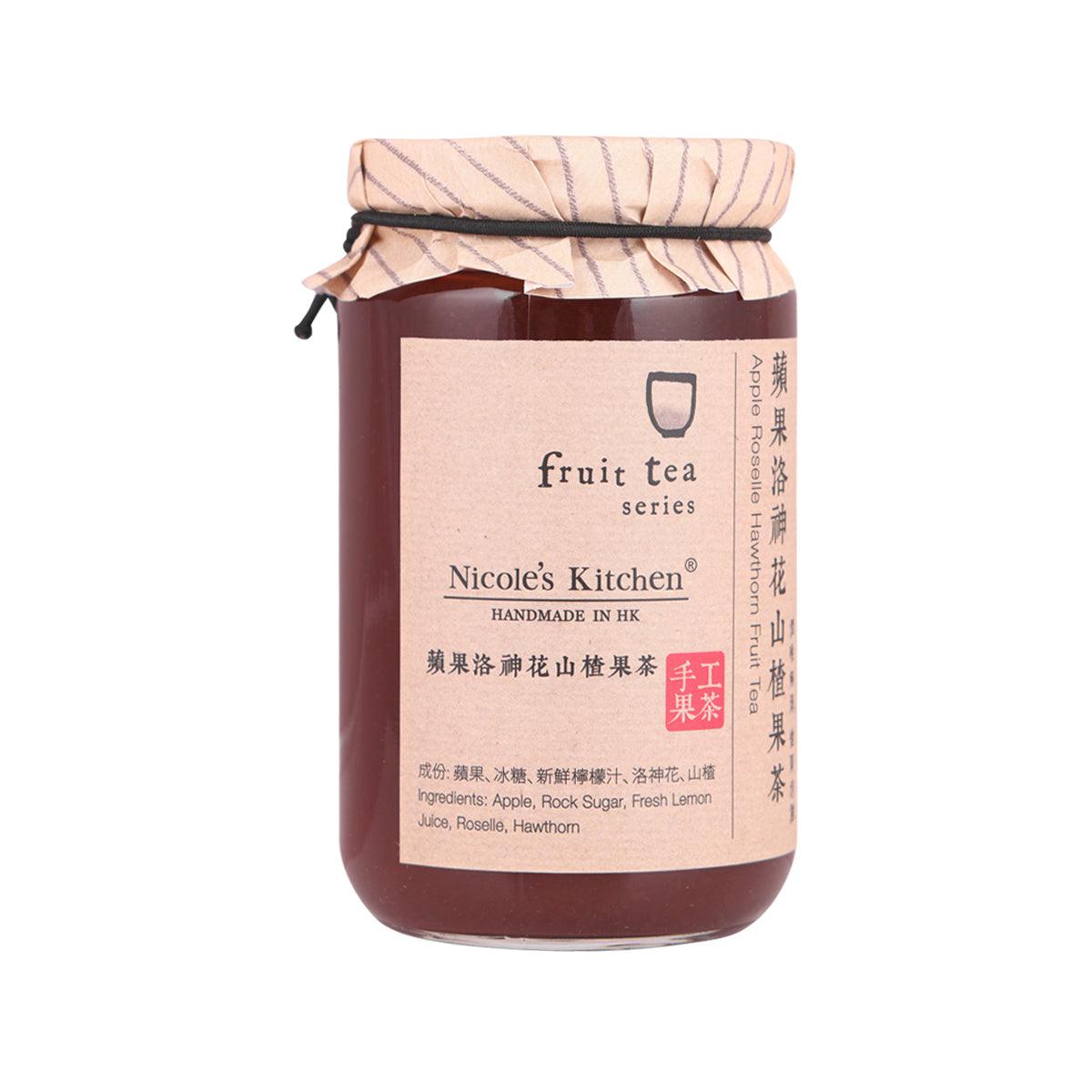 Fruit tea jar with brown glass and striped lid, front label