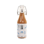 Glass milk tea bottle with swing-top cap, brown drink, MTWAVES label