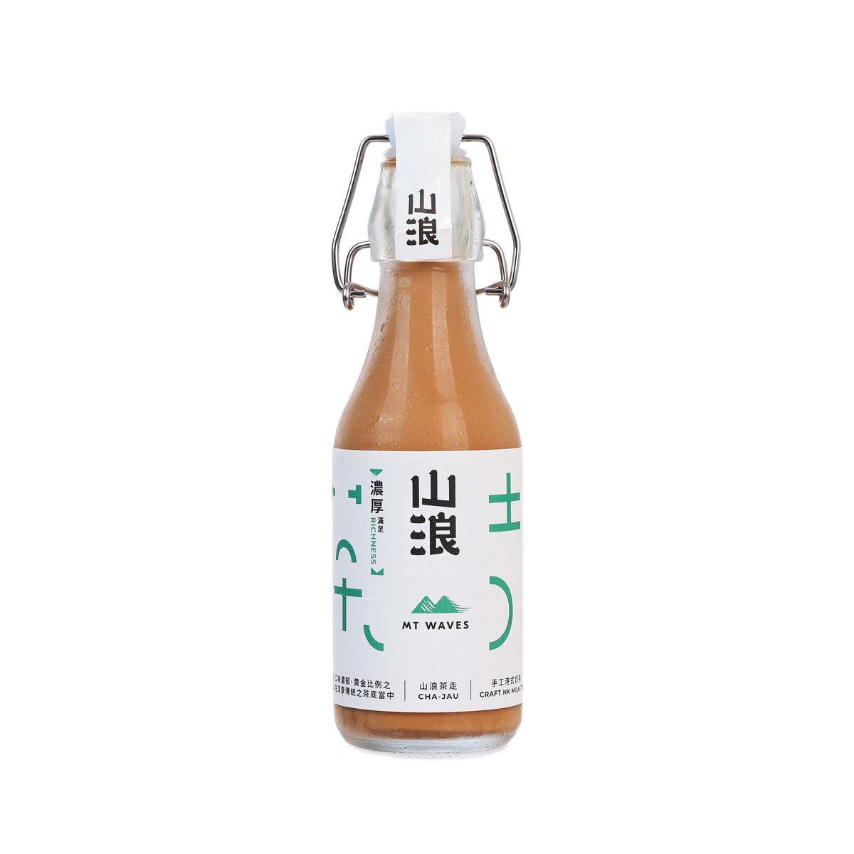 MTWAVES milk tea drink bottle with flip-top cap, amber liquid, front label