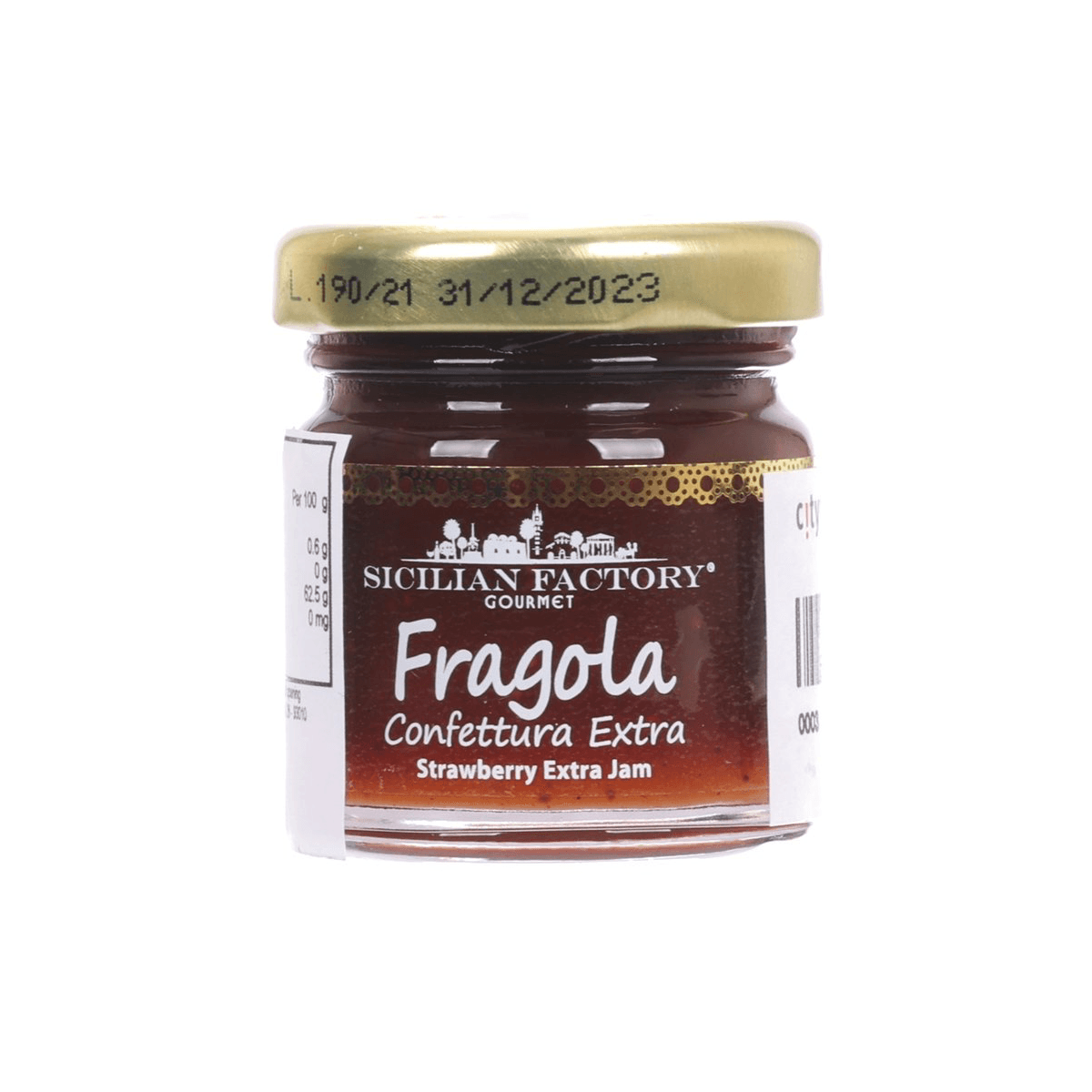 SICILIAN FACTORY strawberry extra jam glass jar with gold lid, 50 g