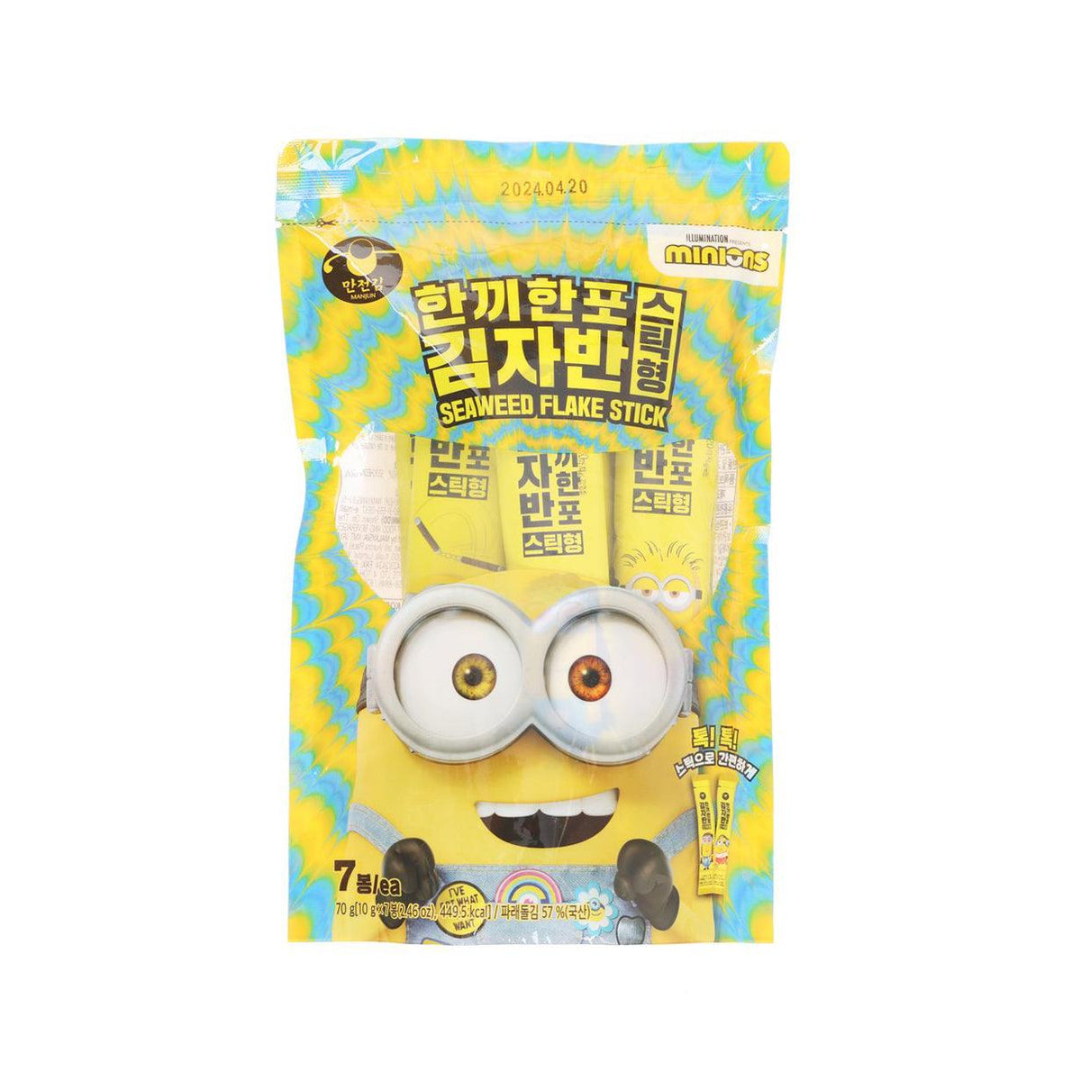 MANJUN seaweed flake stick pouch, front view with Minions graphic