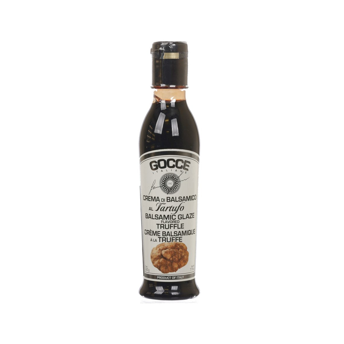 GOCCE balsamic glaze bottle with truffle flavor, 220g, dark glass