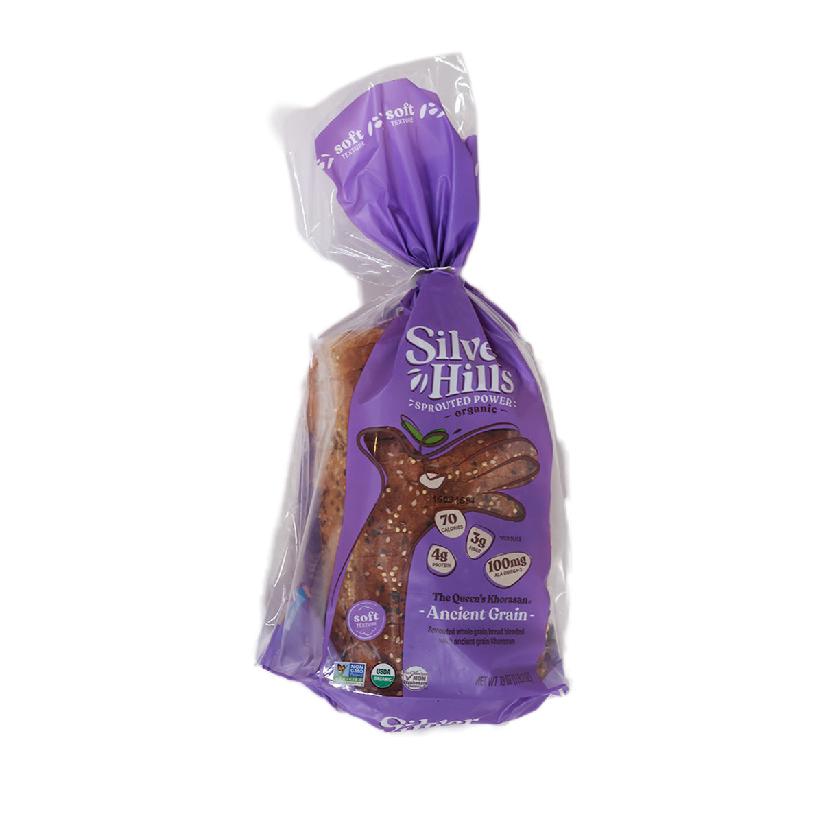SILVER HILLS sprouted wheat bread loaf in purple sealed bag