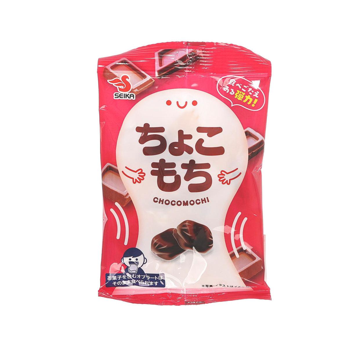 Chocolate rice cake snack pack with red wrapper and cartoon character, front view