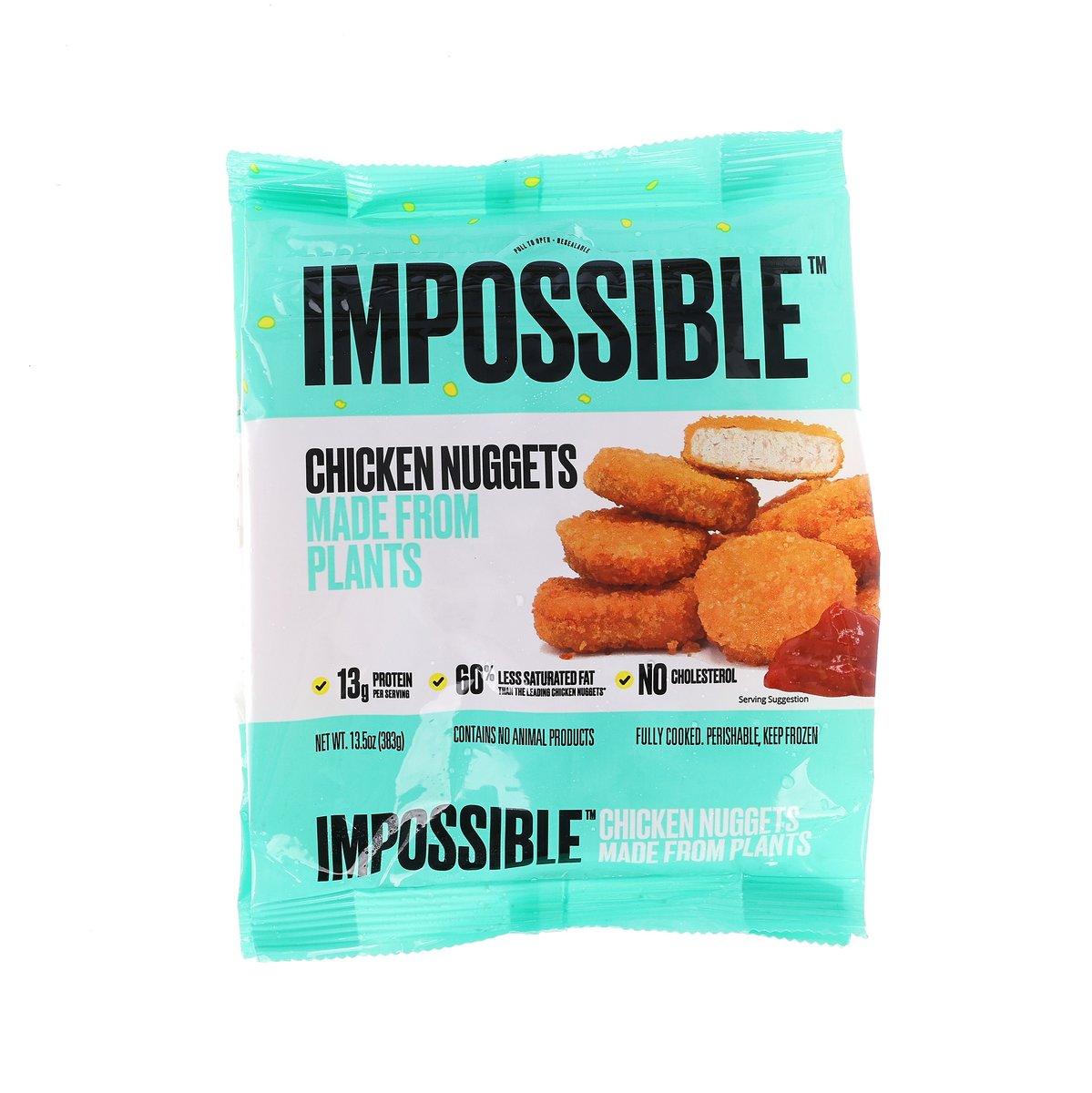 Plant-based chicken nuggets pouch with IMPOSSIBLE label and nugget photo