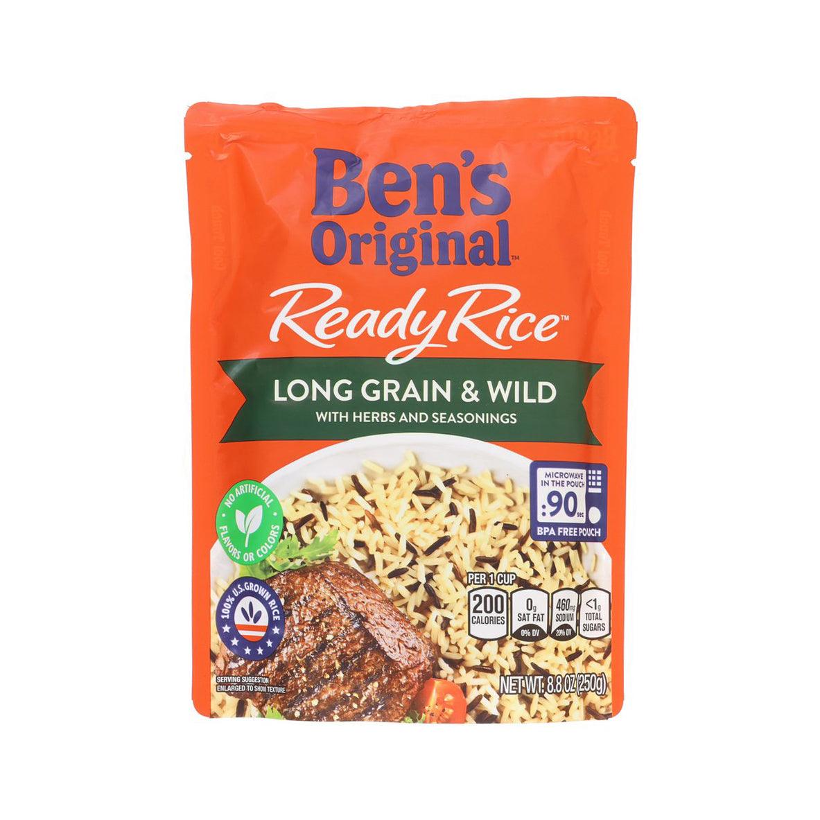 UNCLE BEN'S ReadyRice long grain & wild rice pouch, orange packaging with herbs