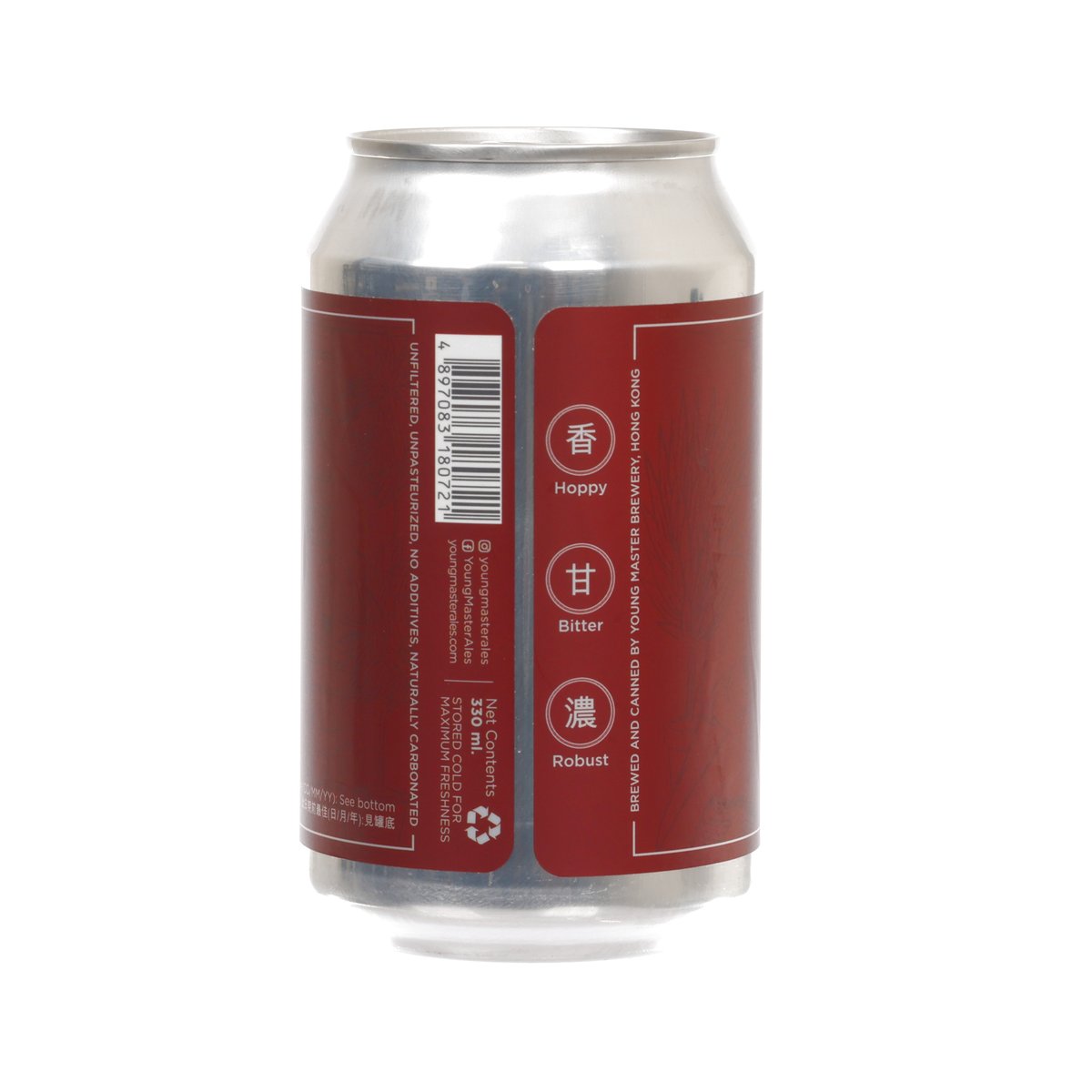 YOUNG MASTER 1842 beer can back label with barcode and tasting terms