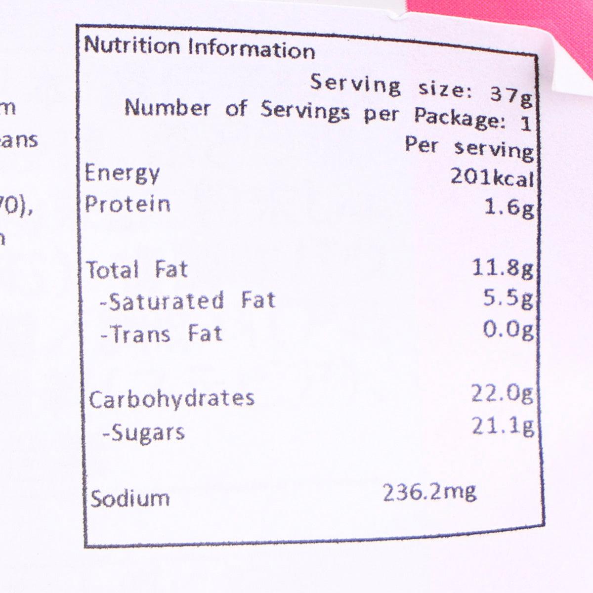 Nutrition facts panel for plum-flavored potato stick snack, serving size 37g