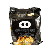 Black ramen noodle soup 4-pack, glossy black pouch with ramen graphic