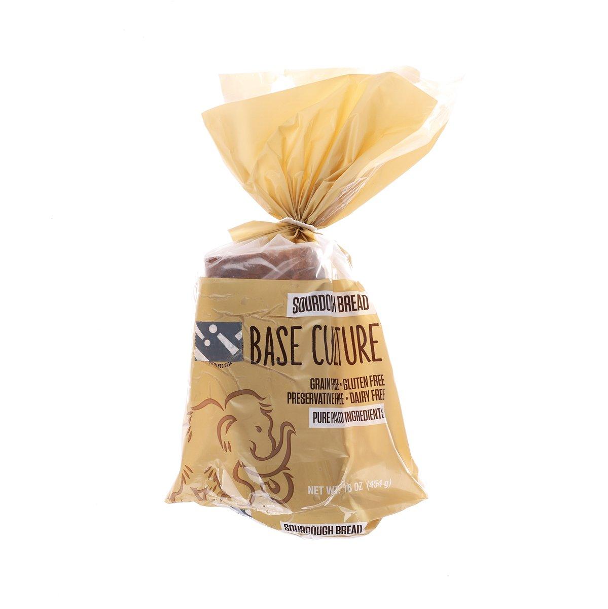 Frozen keto sourdough bread (454g) in BASE CULTURE branded plastic bag