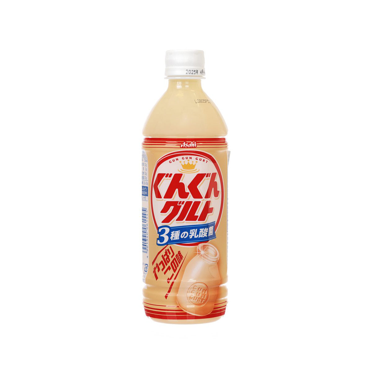 Lactobacillus probiotic drink bottle, 600 mL PET, beige with red label