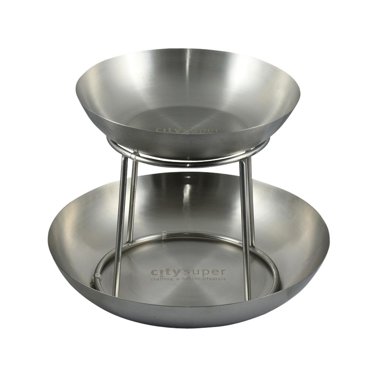 CITYSUPER stainless steel seafood platter with two round tiers and stand