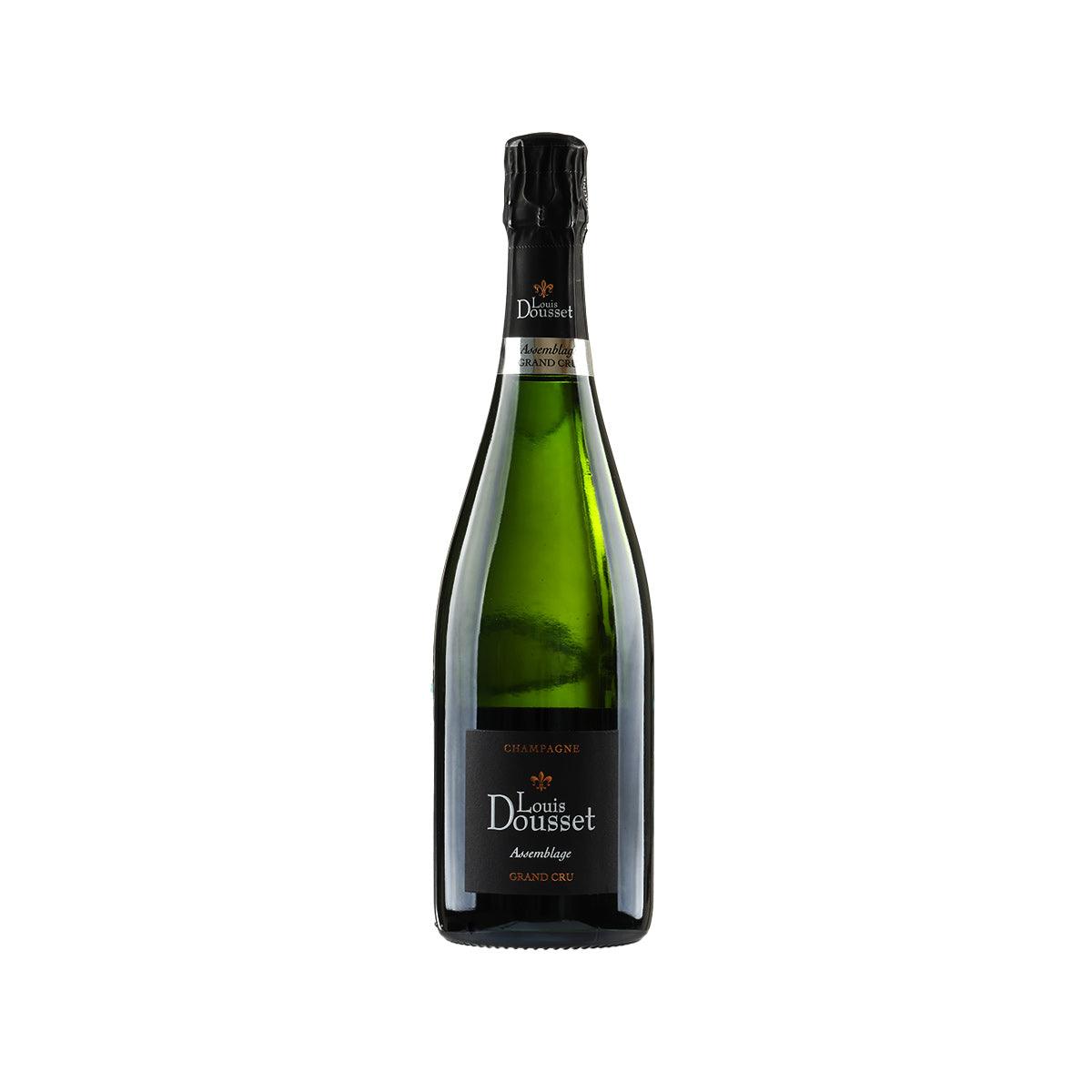 LOUIS DOUSSET sparkling brut wine bottle, green glass with black capsule and front label