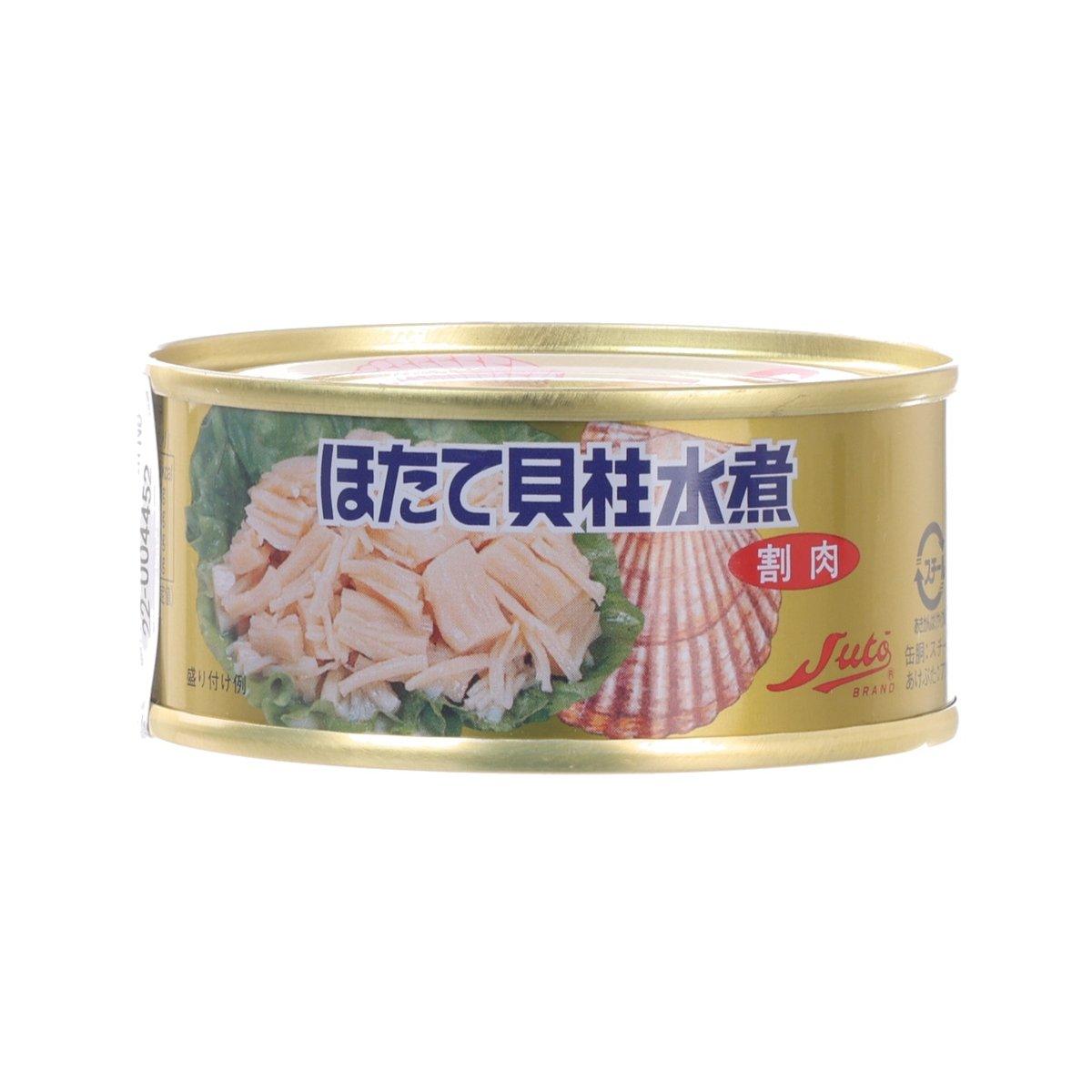 SUTO CANNING boiled scallop flakes can with photo of pale pink seafood pieces