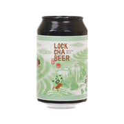 Green beer can with LOCKCHA BEER text and decorative illustration