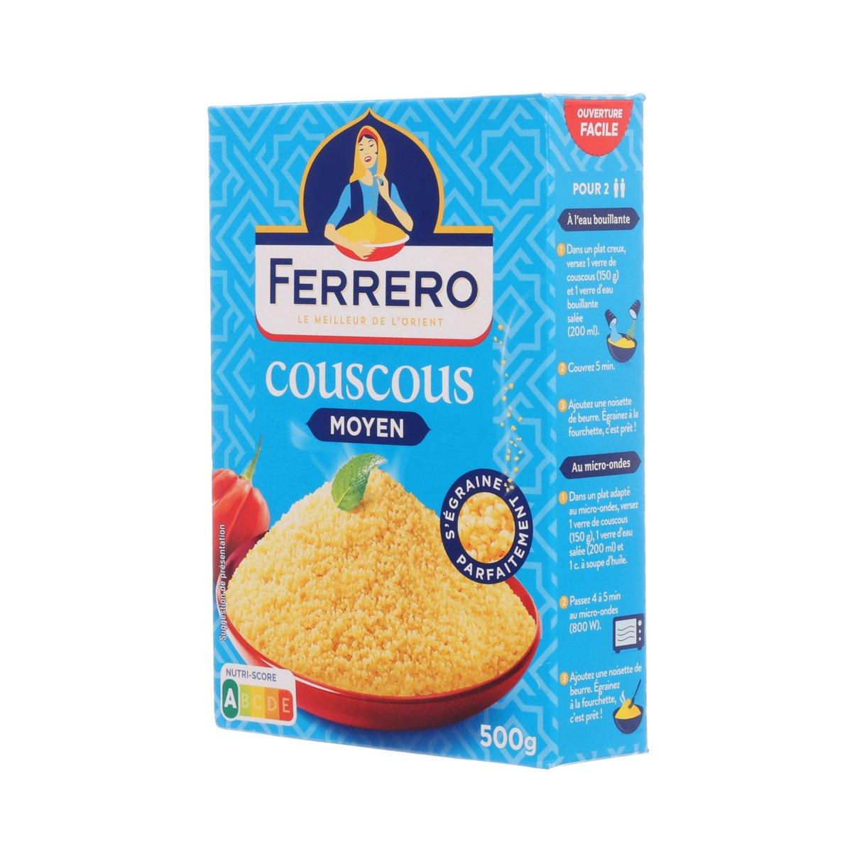 FERRERO couscous Moyen 500g box side, blue with nutrition panel