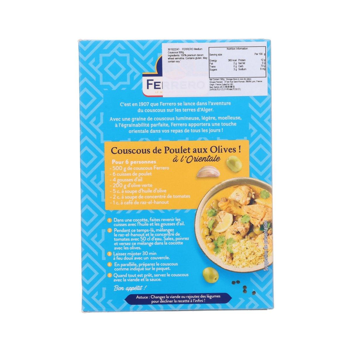 FERRERO couscous Moyen 500g box back, recipe and nutrition details