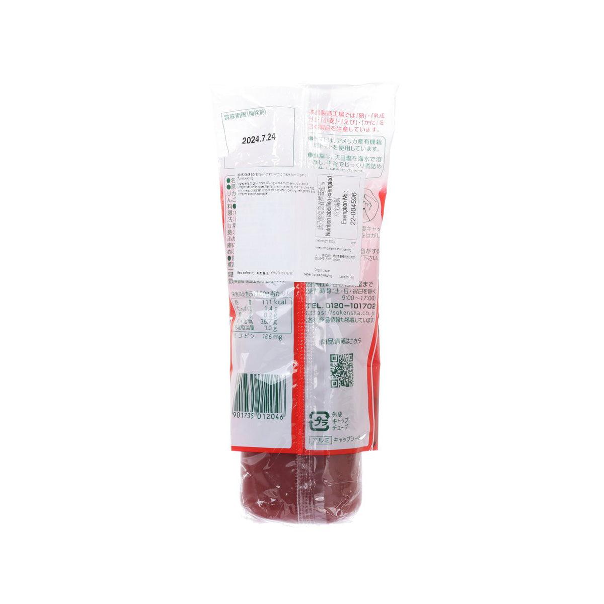 SOKENSHA organic tomato ketchup pouch, 300 g, back label and barcode